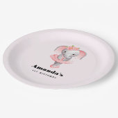 キュートピンク&グレーエレファントバレリーナ誕生日 ペーパープレート (アングル)