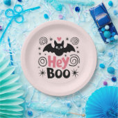 キュートピンク&ブラックブーこうもりハローウィンパーティ ペーパープレート (パーティー)