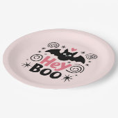 キュートピンク&ブラックブーこうもりハローウィンパーティ ペーパープレート (アングル)