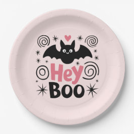 キュートピンク&ブラックブーこうもりハローウィンパーティ ペーパープレート