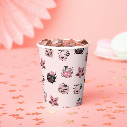 キュートピンク&ブラック幽霊ハローウィンパーティ 紙コップ (インサイチュ)