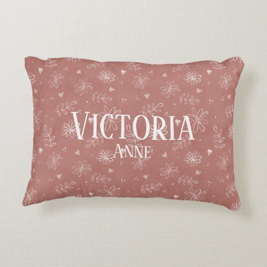 キュートピンク&ホワイトフローラファームハウス アクセントクッション (裏面)