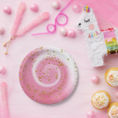 キュートピンク&金ゴールドグリッターグラデーション子供の誕生日パーティー ペーパープレート (パーティー)