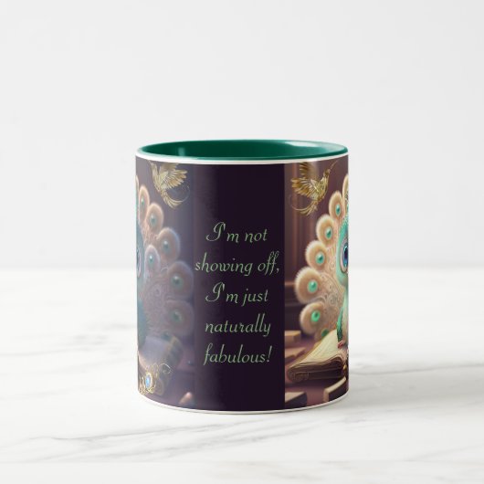 キュートピーコックおもしろいナチュラルファブラス引用文カスタム ツートーンマグカップ (中央)