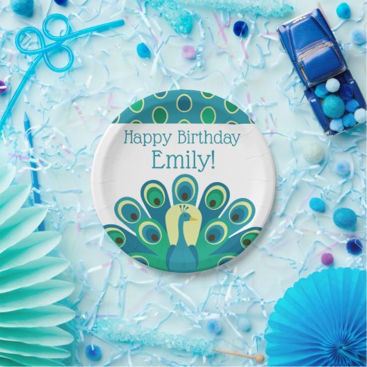 キュートピーコックパーソナライズされたパーティープレート ペーパープレート (パーティー)