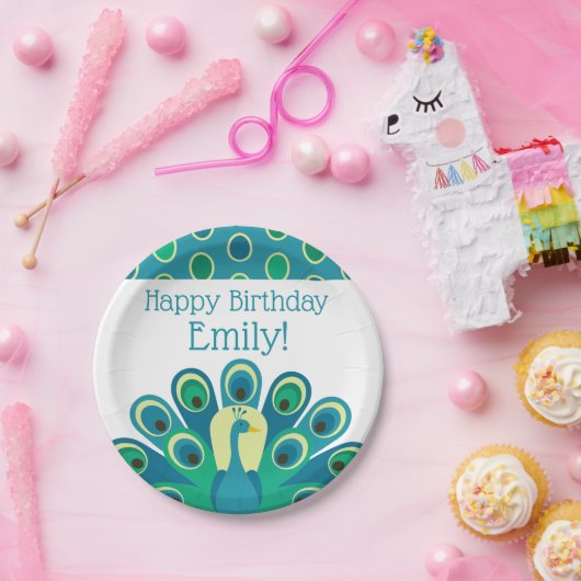 キュートピーコックパーソナライズされたパーティープレート ペーパープレート (パーティー)