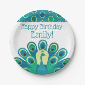 キュートピーコックパーソナライズされたパーティープレート ペーパープレート (正面)