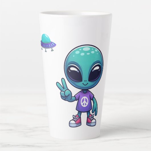 キュートピースエイリアン&宇宙船 カフェラテマグ (正面)