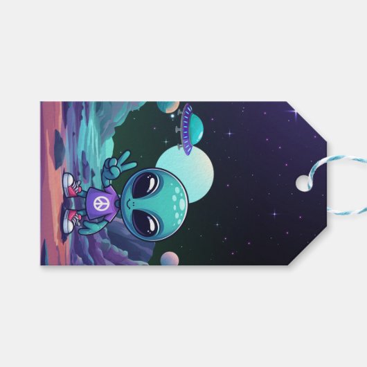 キュートピースエイリアン&宇宙船 ギフトタグ (正面(横))