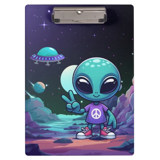 キュートピースエイリアン&宇宙船 クリップボード (正面)