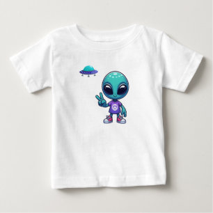 キュートピースエイリアン&宇宙船 ベビーTシャツ