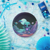 キュートピースエイリアン&宇宙船 ペーパープレート (パーティー)