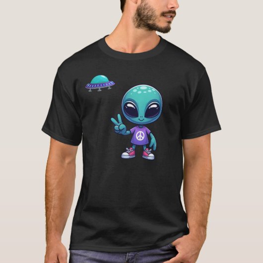 キュートピースエイリアン&宇宙船 Tシャツ (正面)