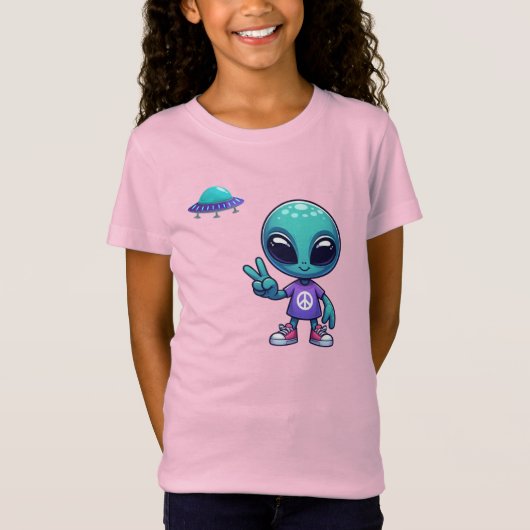 キュートピースエイリアン&宇宙船 Tシャツ (正面)