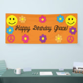 キュートピースサインスマイル顔ハッピーバースデーバナー 横断幕 (トレードショー)