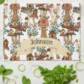 キュートピーチコテージコアフローラマッシュルームパターン キッチンタオル (折り畳み)