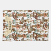 キュートピーチコテージコアフローラマッシュルームパターン キッチンタオル (横)