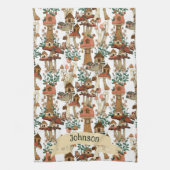 キュートピーチコテージコアフローラマッシュルームパターン キッチンタオル (縦)