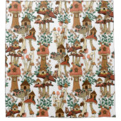 キュートピーチコテージコアフローラマッシュルームパターン シャワーカーテン (正面)