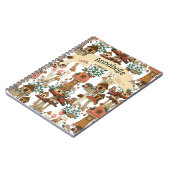 キュートピーチコテージコアフローラマッシュルームパターン ノートブック (左側)