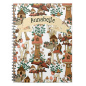 キュートピーチコテージコアフローラマッシュルームパターン ノートブック (正面)