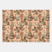 キュートピーチコテージコアフローラマッシュルームパターン ラッピングペーパーシート (正面3)