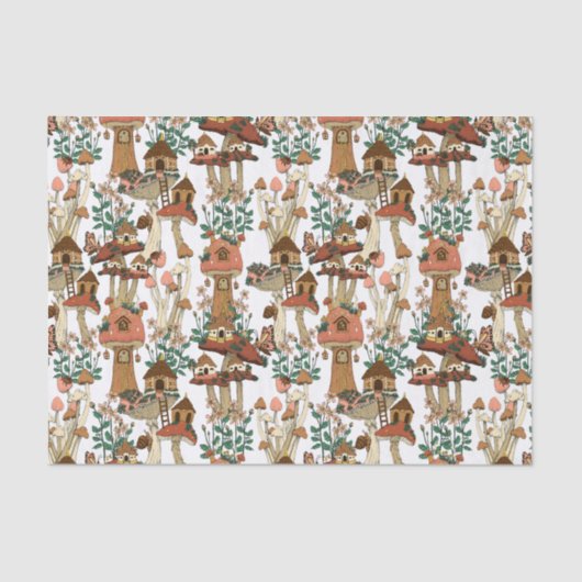 キュートピーチコテージコアフローラマッシュルームパターン 薄葉紙 (正面)