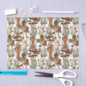 キュートピーチコテージコアフローラマッシュルームパターン 薄葉紙 (クラフト)