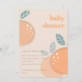 キュートピーチ赤面オレンジフルーティはっきりしたベビーシャワー 招待状 (正面/裏面)