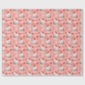 キュートピーチ雪だるまカートゥーンガール名前をカスタムする ラッピングペーパー (フラット)