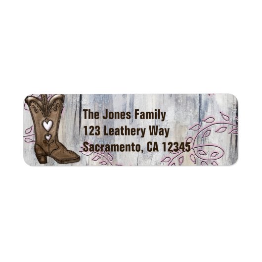 キュートピ素朴ンクハート女性のカーボーイブーツブライダルシャワー ラベル (正面)