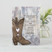 キュートピ素朴ンクハート女性のカーボーイブーツブライダルシャワー 招待状 (スタンド正面)