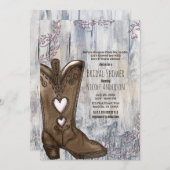 キュートピ素朴ンクハート女性のカーボーイブーツブライダルシャワー 招待状 (正面/裏面)