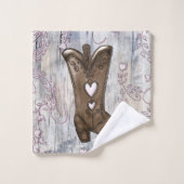 キュートピ素朴ンク女性のカーボーイハートブーツファームハウス バスタオルセット (ウォッシュタオル)