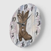 キュートピ素朴ンク女性のカーボーイハートブーツファームハウス  ラージ壁時計 (傾斜)