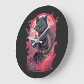 キュートファイアスプラッシュブラック忍者キャットウォリアー ラージ壁時計 (傾斜)