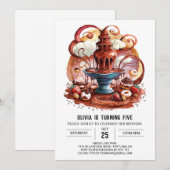 キュートファウンテンチョコレート誕生日 招待状 (正面/裏面)