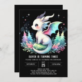 キュートファンタジードラゴン誕生日 招待状 (正面/裏面)