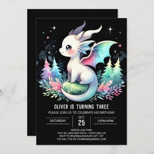 キュートファンタジードラゴン誕生日 招待状 (正面/裏面)