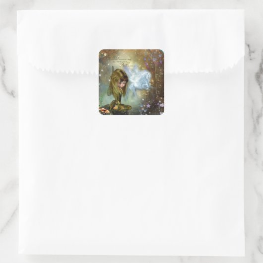 キュートファンタジーフェアリー&ペガサス信じ引用文 スクエアシール (バッグ)