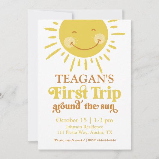 キュートファーストのまわりにトリップザサンファースト誕生日 招待状 (正面)