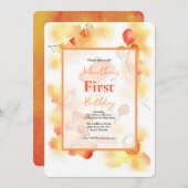 キュートファースト誕生日オレンジウォーターカラーベビー&おもちゃ 招待状 (正面/裏面)