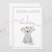 キュートファースト誕生日コアラフローラピンク 招待状 (正面/裏面)