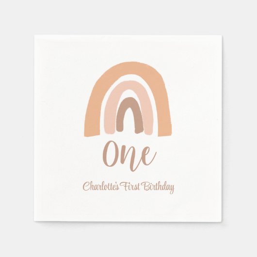 キュートファースト誕生日ピンクボホレインボー スタンダードカクテルナプキン (正面)