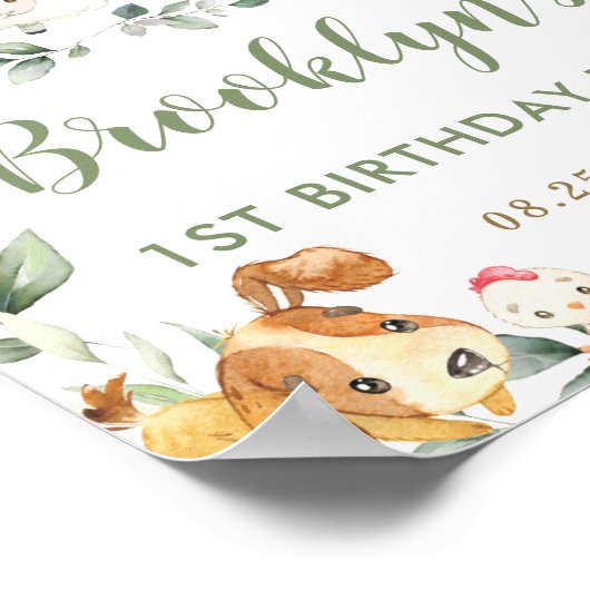 キュートファームアニマルズグリーンリー誕生日へようこそ ポスター (角)