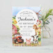 キュートファームアニマルズバーントラクター誕生日ボーイ 招待状 (スタンド正面)