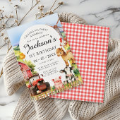 キュートファームアニマルズバーントラクター誕生日ボーイ 招待状