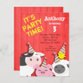 キュートファームアニマルズパーティの招待状 招待状 (正面/裏面)