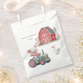 キュートファームアニマルズブタ納屋周囲の庭誕生日パーティー フェイバーバッグ (クリップ留めされた状態)