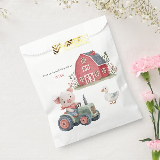 キュートファームアニマルズブタ納屋周囲の庭誕生日パーティー フェイバーバッグ (封をした状態)